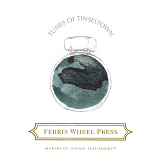 Tunes of Tinseltown | 38ml Ink | Ferris Wheel Press showing ink bottle with dark green-blue textured ink inside
