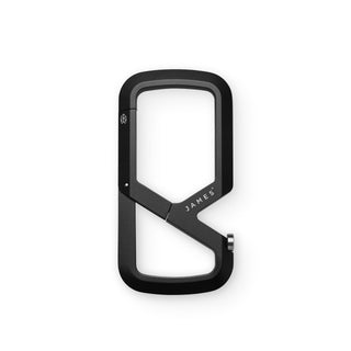 James The Mehlville Carabiner by The James Brand in black anodized aluminum with dual compartment design
