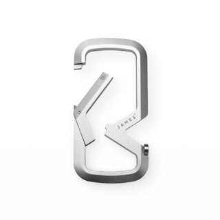 James The Mehlville Carabiner in anodized aluminum with dual compartments and stainless steel bottle opener