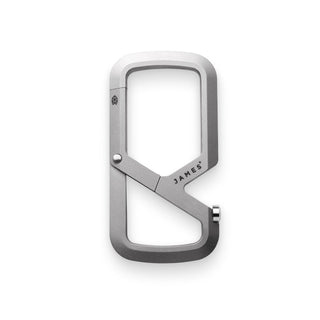James The Mehlville Carabiner in anodized aluminum with dual compartments and stainless steel latch close-up view