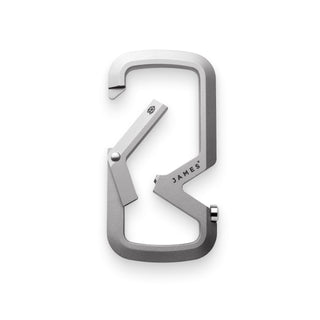 James The Mehlville Carabiner in anodized aluminum with dual compartment and integrated bottle opener design