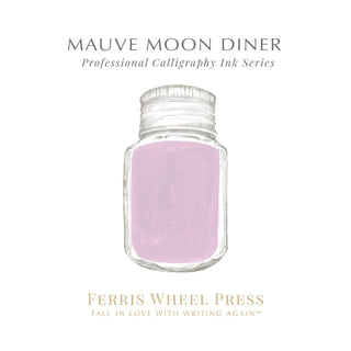 28ml Calligraphy Ink - Tailored Taffeta | Ferris Wheel Press mauve ink bottle with clear cap illustration