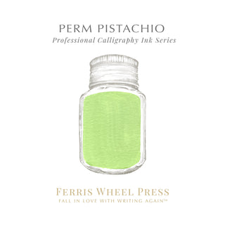 28ml Calligraphy Ink - Perm Pistachio by Ferris Wheel Press with soft green shade in clear jar