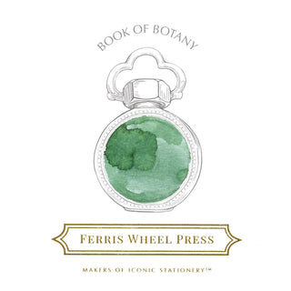 Book of Botany | 38ml Ink | Ferris Wheel Press green watercolor ink bottle illustration with vintage cap