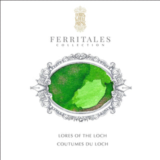 Lores of the Loch | 20ml Ink | Ferris Wheel Press vibrant green ink swatch with ornate silver frame design