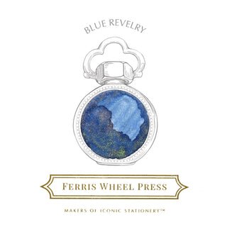 2025 Limited Edition Blue Revelry 38ml Ink by Ferris Wheel Press showing textured deep blue ink bottle design