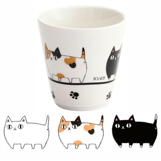 Neko Sankyodai Three Cats Brothers Teacup with playful cat illustrations on white porcelain from Japanese brand