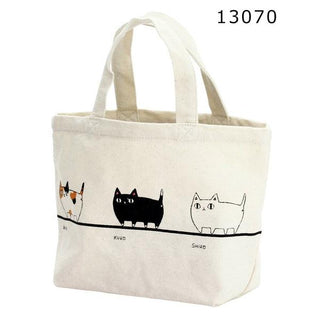 Neko Sankyodai Three Cats Brothers Small Tote Bag with printed three cats on cotton fabric from Japanese brand