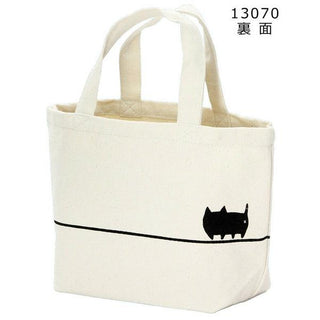 Neko Sankyodai Three Cats Brothers Small Tote Bag in cotton with black cat silhouette on cream canvas