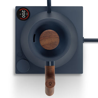 Fellow Stagg EKG Pro Electric Pour Over Kettle (120V) with dark base and wooden handle viewed from above
