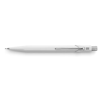 Caran d'Ache 844 Mechanical Pencil with white hexagonal aluminum body and silver clip detailing