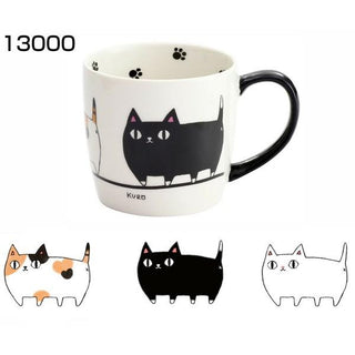 Neko Sankyodai Three Cats Brothers Mug with black handle and playful cat illustrations in porcelain design