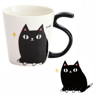 Neko Sankyodai Three Cats Brothers Tailed Mug in porcelain with black cat and curved tail handle