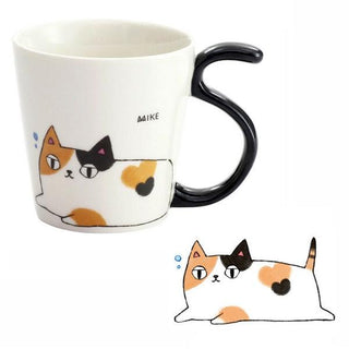 Neko Sankyodai Three Cats Brothers Tailed Mug with cat illustration and unique black tail-shaped handle porcelain design