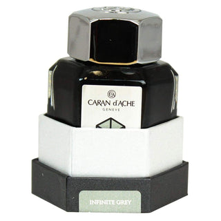 Caran d'Ache Fountain Pen Ink Bottle 50 ml in infinite grey with hexagonal glass design and shiny cap