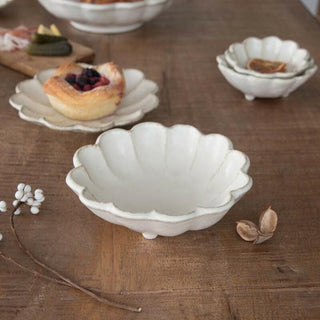 Kaneko Kohyo - Main Dish Bowl - White - Rinka Series with scalloped edges on wooden table