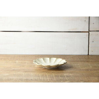 Kaneko Kohyo - Small Plate - White - Rinka Series - handcrafted porcelain with scalloped edge on wooden surface