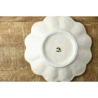 Kaneko Kohyo Main Plate White Rinka Series handcrafted Japanese Mino Ware porcelain back view on wooden surface