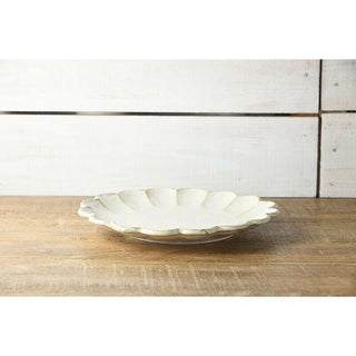 Kaneko Kohyo - Main Plate - White - Rinka Series - Handcrafted Japanese Mino Ware porcelain plate flat on wood surface