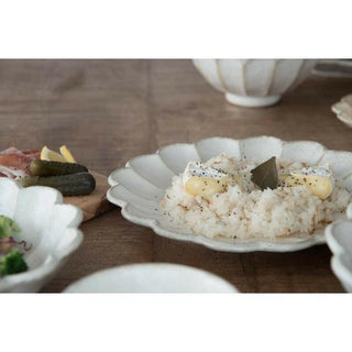 Kaneko Kohyo - Main Plate - White - Rinka Series - hand-shaped porcelain plate holding rice dish