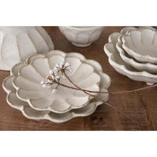 Kaneko Kohyo - Main Plate - White - Rinka Series - Handcrafted Japanese Mino Ware scalloped porcelain plates on wood