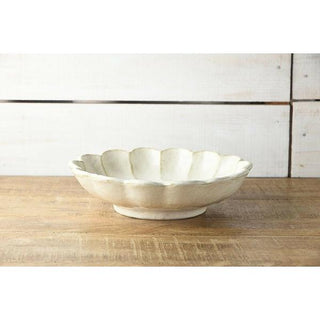 Kaneko Kohyo - Main Dish Bowl - White Rinka Series handcrafted porcelain with scalloped edge design