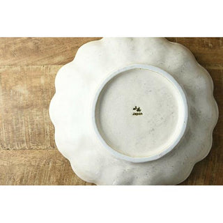 Kaneko Kohyo - Main Dish Bowl - White - Rinka Series handcrafted Japanese Mino Ware showing base stamp on wood surface