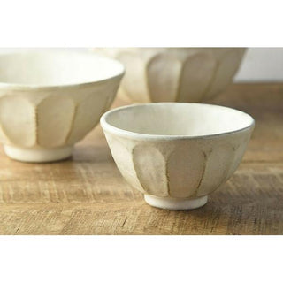 Kaneko Kohyo - Rice Bowl - White - Rinka Series - Handcrafted Japanese Mino Ware porcelain bowls on wooden surface