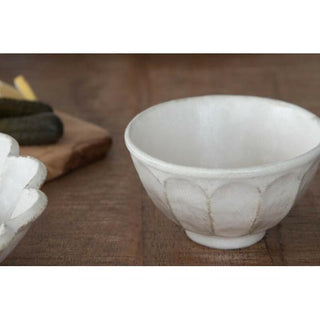 Kaneko Kohyo - Rice Bowl - White - Rinka Series - Handcrafted Japanese Mino Ware porcelain bowl on wooden surface