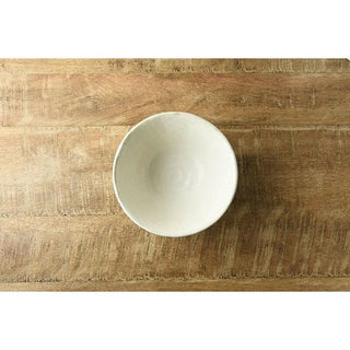 Kaneko Kohyo - Donburi Bowl - White - Rinka Series - handcrafted porcelain bowl on wooden surface