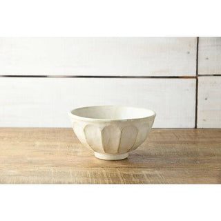 Kaneko Kohyo - Rice Bowl - White - Rinka Series with textured porcelain surface on wooden table