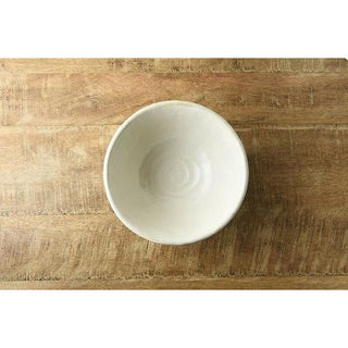 Kaneko Kohyo - Donburi Bowl - White - Rinka Series - Handcrafted Japanese Mino Ware porcelain bowl top view on wooden surface