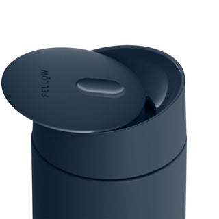 FELLOW Carter Slide Mug 12oz navy blue with slide-open BPA-free plastic lid and ceramic coating