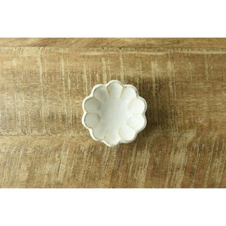 Kaneko Kohyo - Side Dish Bowl - White - Rinka Series - Handcrafted Japanese Mino Ware with scalloped edges top view