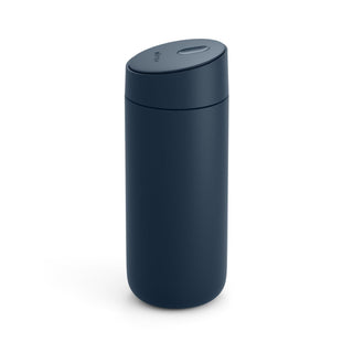 FELLOW Carter Slide Mug 16oz in matte navy blue with sleek stainless steel and slide lid design
