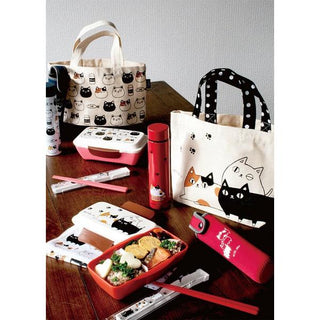 Neko Sankyodai Three Cats Brothers Small Tote Bag in cotton with playful cat faces and polka dot handles
