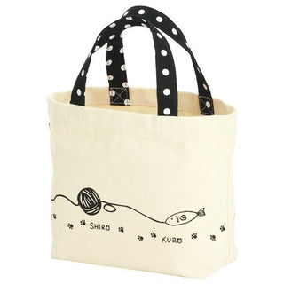 Neko Sankyodai Three Cats Brothers Small Tote Bag in cotton with black polka dot handles and cat design