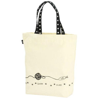 Neko Sankyodai Three Cats Brothers Large Tote Bag with black polka dot handles and cat paw print design