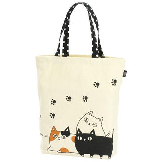 Neko Sankyodai Three Cats Brothers Large Tote Bag in cotton with cat illustrations and polka dot handles