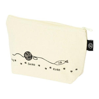 Neko Sankyodai Three Cats Brothers Pouch in cream cotton with playful black cat design and zipper closure