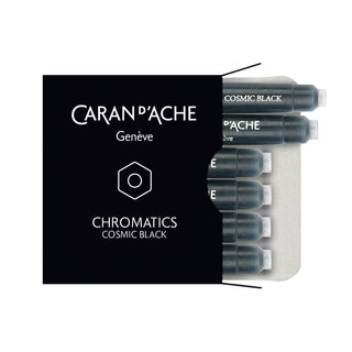 Caran d'Ache Box of 6 Ink Cartridges Fountain Pen in cosmic black with sleek black packaging