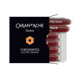Caran d'Ache Box of 6 Ink Cartridges Fountain Pen in vibrant Electric Orange packaging