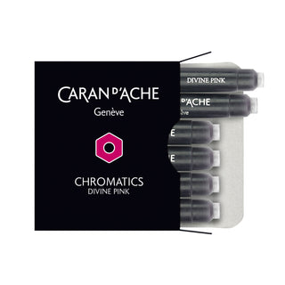 Caran d'Ache Box of 6 Ink Cartridges Fountain Pen in vibrant Divine Pink packaging display