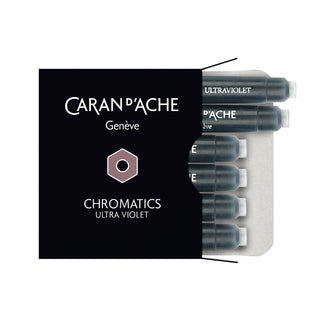 Caran d'Ache Box of 6 Ink Cartridges Fountain Pen in violet with sleek black packaging