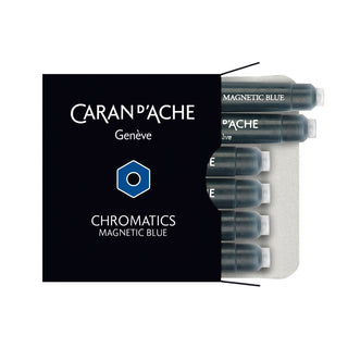 Caran d'Ache Box of 6 Ink Cartridges Fountain Pen in deep magnetic blue packaging