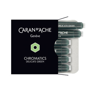 Caran d'Ache Box of 6 Ink Cartridges Fountain Pen in delicate green with sleek black packaging