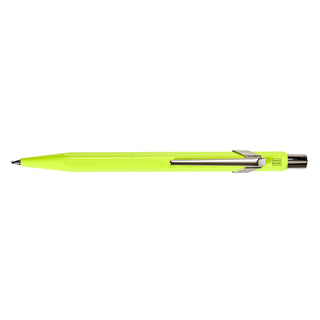 Caran d'Ache 844 Mechanical Pencil in bright yellow aluminum with hexagonal body and metal clip