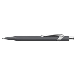 Caran d'Ache 844 Mechanical Pencil with matte grey hexagonal aluminum body and metal clip