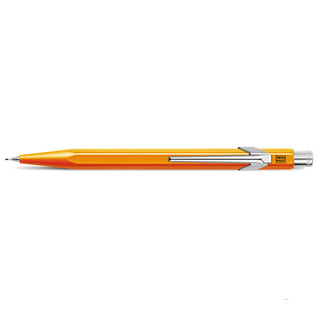 Caran d'Ache 844 Mechanical Pencil in vibrant orange aluminum with hexagonal body and silver clip detail