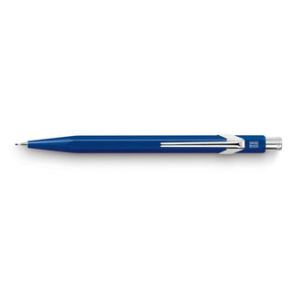 Caran d’Ache 844 Mechanical Pencil in blue aluminum body with silver clip and hexagonal design